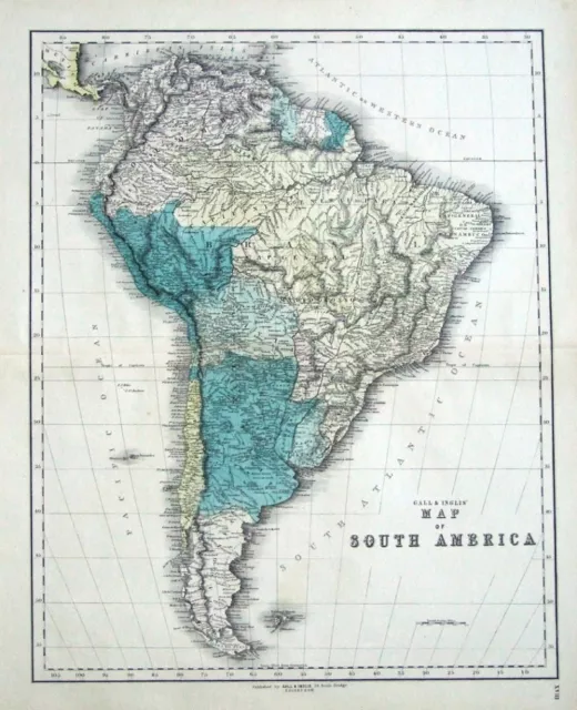 SOUTH AMERICA, Gall & Inglis original antique map c1850