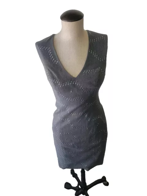 Tracy Reese New York Womens Gray Silver Studded Sleeveless V-Neck Sheath Dress 0