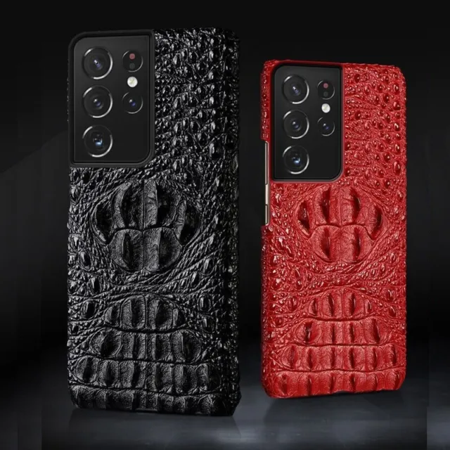 3D Crocodile Head Genuine Leather Case Cover For Samsung Galaxy S23Ultra S22 S21