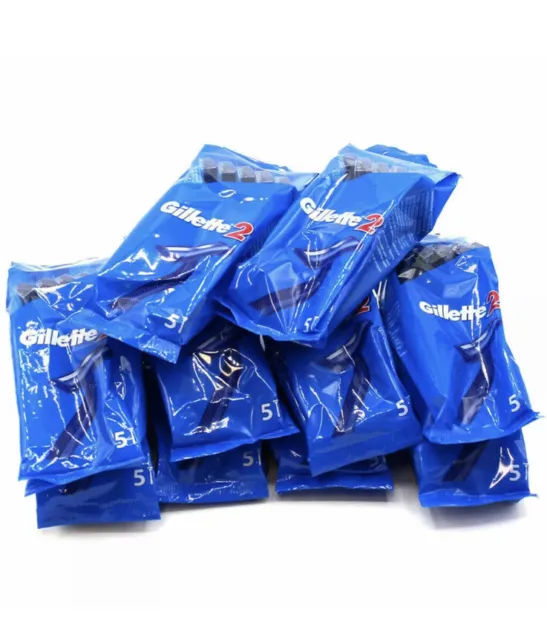 Gillette 2 Blue Razors Twin Blade Disposable Razors for Mens Shaving | Pack of 5