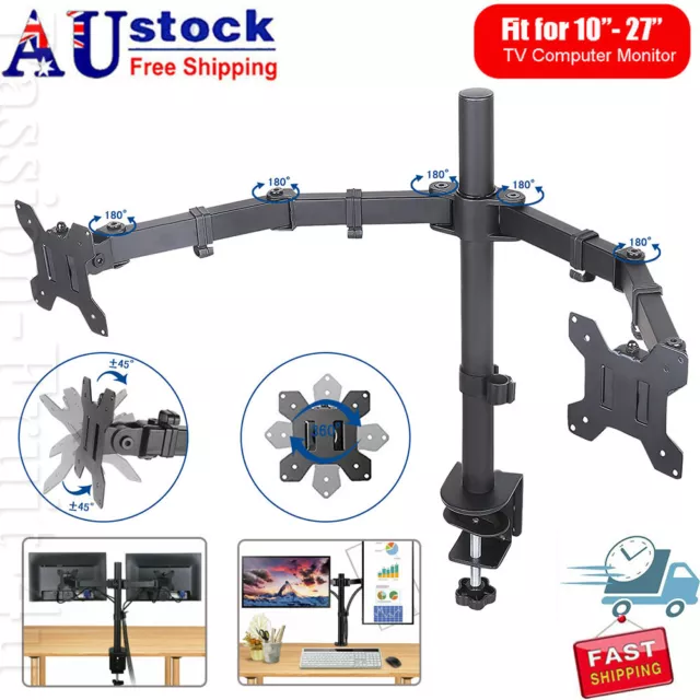 Dual HD LED Desk Mount Monitor Stand 2 Arm Display Bracket LCD Screen TV Holder