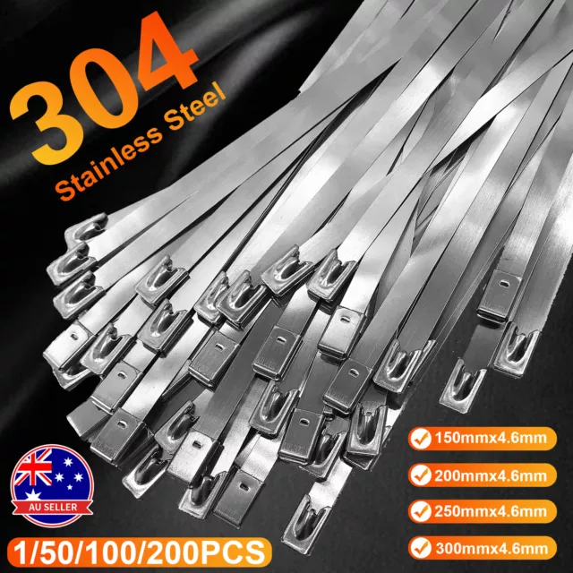 New Stainless Steel Cable Ties SS304 Grade Zip Strap Locking Wrap 150-300mm AU