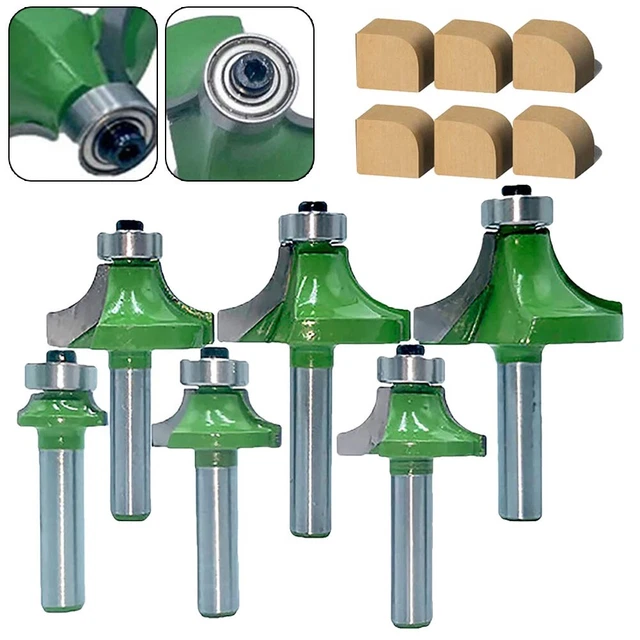 6Pcs 8mm Shank Round Over Milling Cutter Bits With Bearing For Woodworking Tool