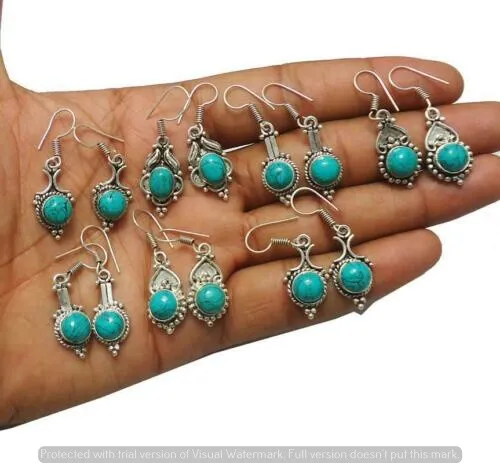 Turquoise 15 Pair Wholesale Lot 925 Sterling Silver Earring NLE-732