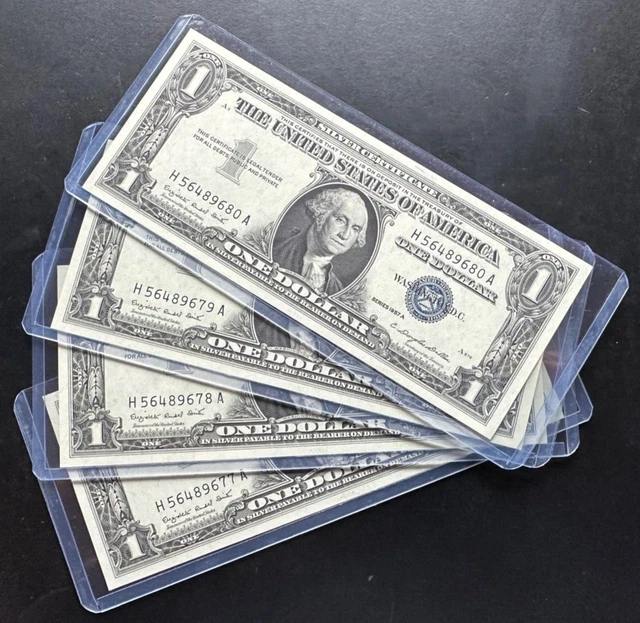 1957 Series A, Silver Certificate 1 Dollar Note Sequential Consecutive Gem Unc