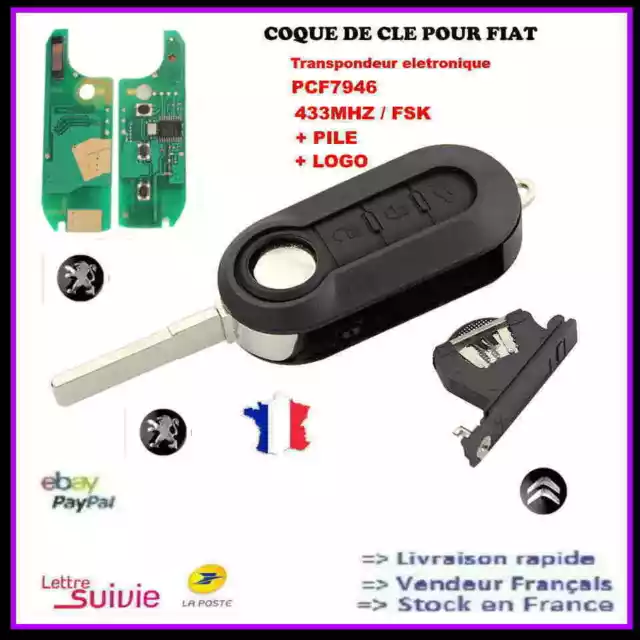 KIT: Coque clé PLIP télécommande NOIR POUR PEUGEOT BOXER +Pile + LOGO