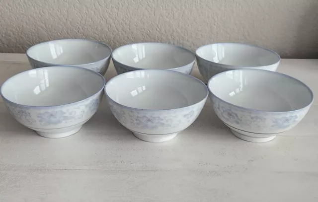 Vintage Blue & White Porcelain Rice Bowls Noodle Bowls - Set of 6