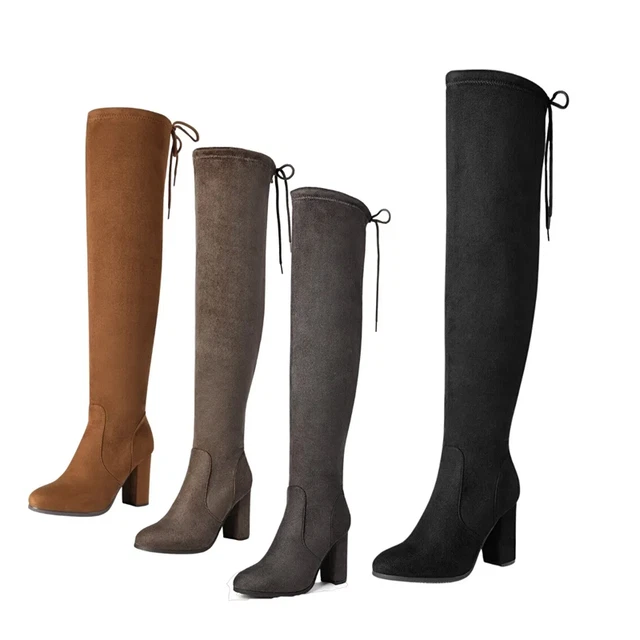 CrazycatZ Women's Knee High Leather Boots - Vintage Block Heel Bohemian Long Boots With Floral Button & Side Zip