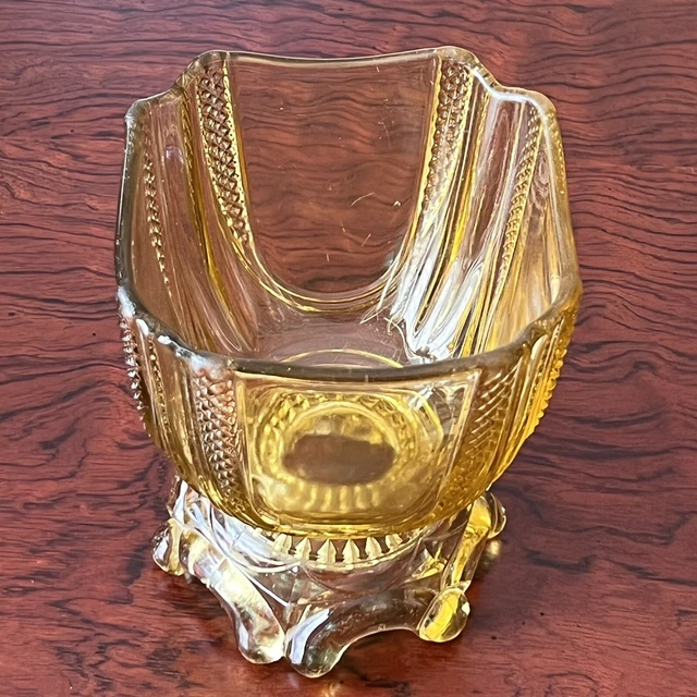 EAPG Adams Co Curtain Tie Back Topaz  Yellow Glass  Diamond Point Loop  Spooner 2