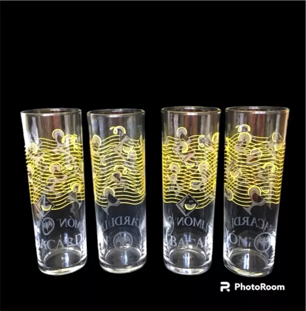 Libby Bacardi Limon  Rum HIGHBALL GLASSES - - Lemon Design - 4 GLASSES