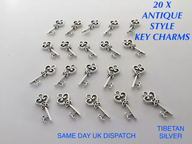 20 X Tibetan Metal Antique Style Key Charms, Bracelet  Craft Jewellery Making