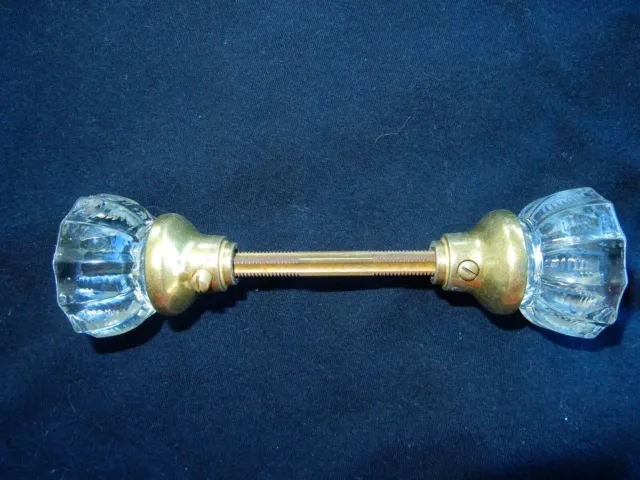 Vintage Antique Crystal 12 Point Door Knob Set Brass Clear Glass 2"
