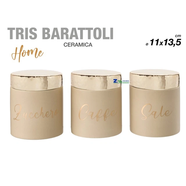 Set Di 3 Barattoli In Ceramica Per Cucina - Ideale Per Sale, Zucchero E Caffè Con Tappo In Legno - 10x12 Cm - Foto 7