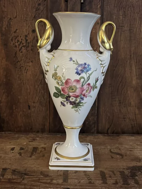 AK Kaiser Porzellan Vase Amphore Schwanenhenkel Golddekor H 29cm Serie Gloria