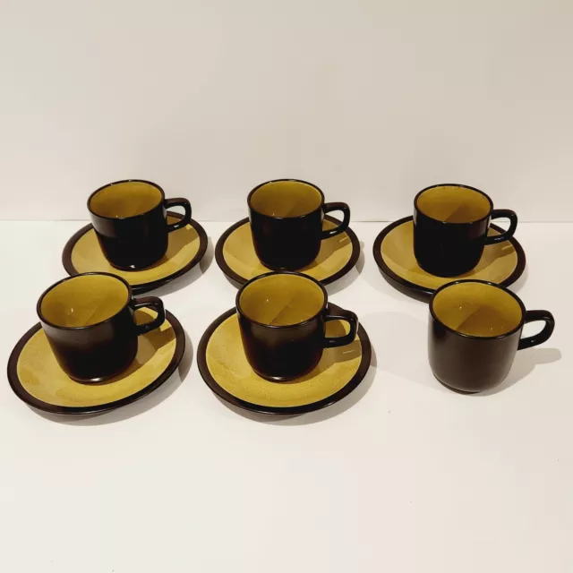 MIKASA TERRA STONE Spring Tea E1456 | 6 Cups & 5 Saucers - Vintage Mid-Century