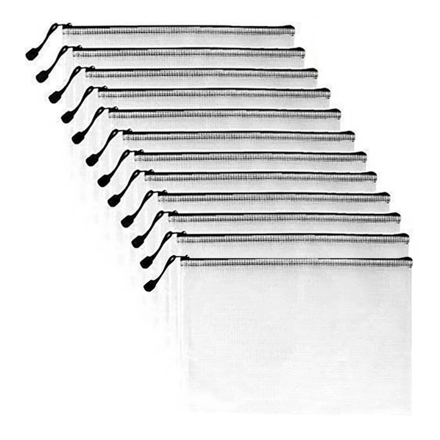 12PCS A3 Folder, Information Zipper Bag Plastic Wallet Mesh File Bag Zipper E9I5