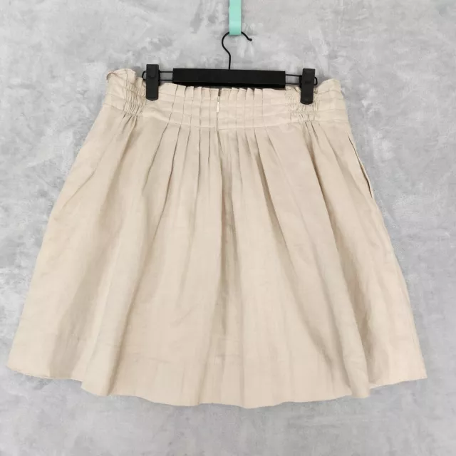 JCREW Linen Skirt Womens Size 8 Ruffle Smocked Waist Natural Oatmeal Pleated