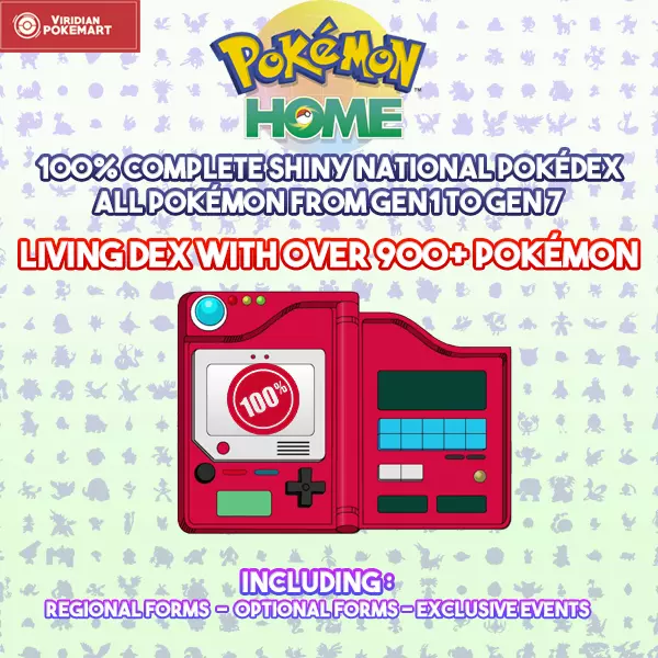 Pokemon HOME - COMPLETE NATIONAL POKEDEX SHINY - LIVING SHINY DEX - GEN 1-7