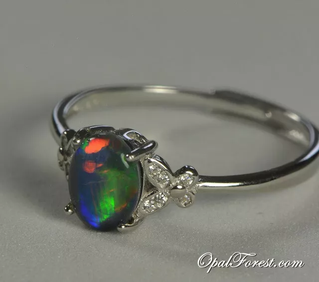 Australian Opal Ring Size Adjustable Silver Butterfly Stunning Love Present Gift 3