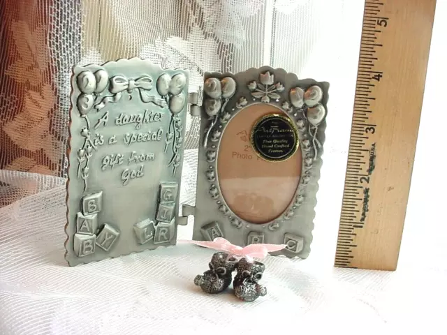 Artmark Baby Girl Photo Frame Bootie Miniatures Pewtertone Metal