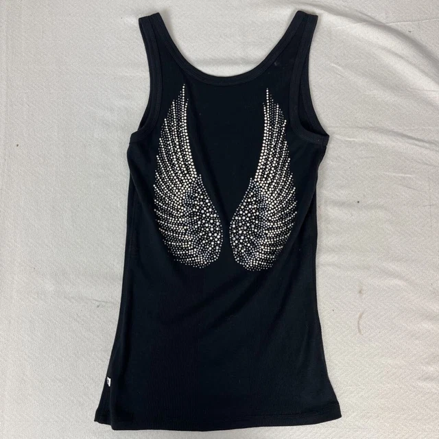 Twisted Heart Womens Tank Top Black White Studded Angel Wings Sleeveless S New