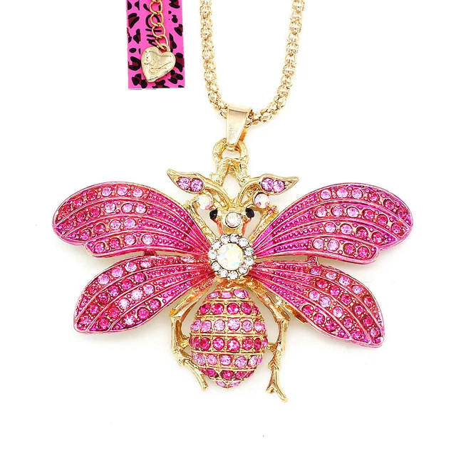 Betsey Johnson Enamel Crystal Cute Bee Honeybee Pendant Chain Animal Necklace