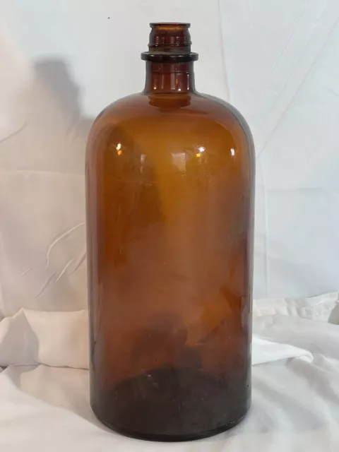 Large Vintage Amber Brown Apothecary Chemist Medicine Glass Bottle Jar 14"