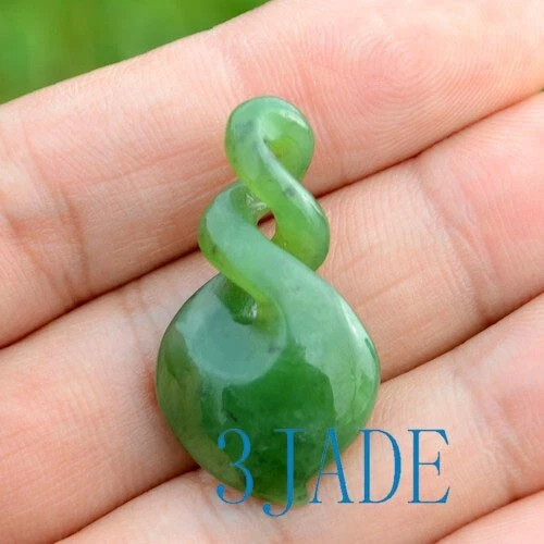 Green Nephrite Jade Double Twist Pendant Necklace NZ Maori Greenstone Jewelry
