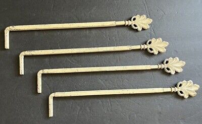 Set of 4 Antique Curtain Drape Rods White Victorian Ornate Cast Metal Swing Arm