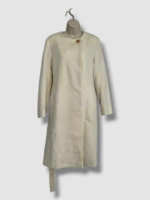 $1896 Fleurette Women's Ivory Belted Long Cashmere-Wool Coat Jacket Size 14