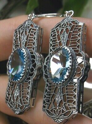 Aquamarine Earrings, Art Deco 1920's Revival Jewelry (Custom-Made)*E166