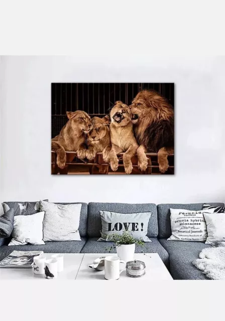 Quality Brown Sepia Canvas Lion Lioness Cubs Pride Family Print Wall Art