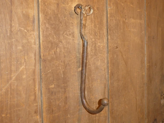 19th C OLD EARLY HAND FORGED WROUGHT IRON HORSE TACK BARN HOOK VINTAGE ANTIQUE