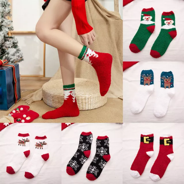 Mens Ladies Girls Christmas Socks Fluffy Xmas Warm Winter Cute Bed Stocking Gift
