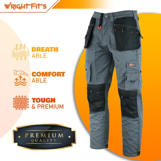 Grey Mens Cargo Combat Work Trousers Workwear Pants With Holster Pockets.