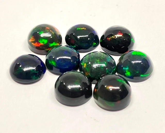 Opale éthiopienne naturelle feu noir rond dos plat cabochon AAA pierre... 2