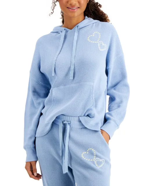 MSRP $60 Style & Co Petite Waffle-Knit Cotton Hoodie Blue Size PL