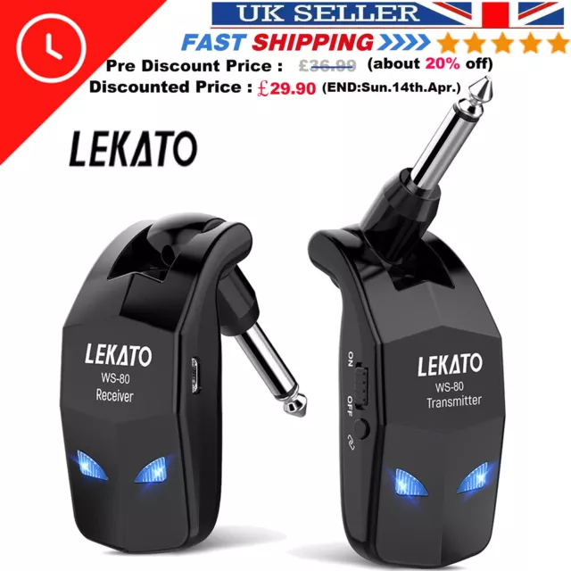 LEKATO Wireless System for Guitar Bass Transmitter Receiver 2.4GHz 4 Channel