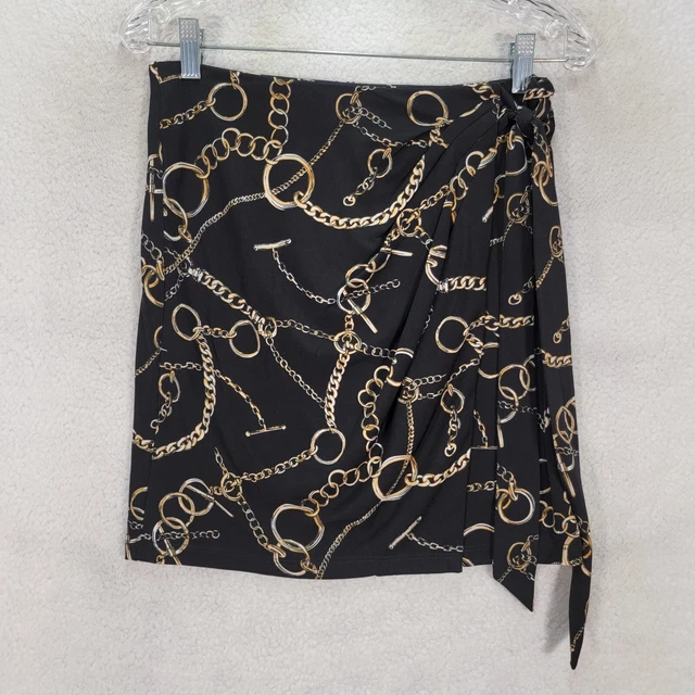 Cache Womens Skirt Size XS Black Gold Chain Stretch Pleated Hip Y2K Style Mini Cache Womens Skirt Size XS Black Gold Chain Stretch Pleated Hip Y2K Style Mini