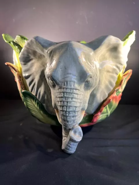 D122) Fitz And Floyd Exotic Jungle Elephant Cachepot Jardiniere 8" X 11"