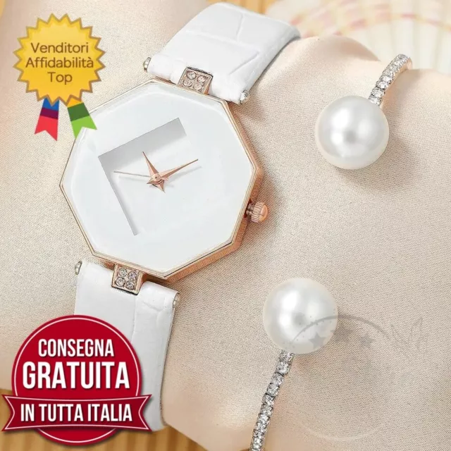 Orologio set 2 pezzi Bracciale E Orologio Bianco Per Lei donna idea regalo