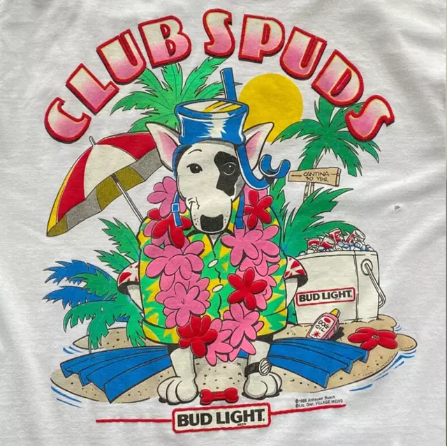 80s Club Spuds Bud Light Tee 1986 Spuds Mackenzie Beer T-Shirt EG638