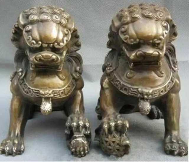 old Antique Fengshui Lions Bronze Statue Fu Foo Dogs Lion Pair ~Wish U Wealth