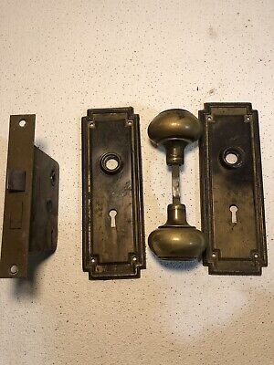 Vintage Door Knobs Plates and lock Dark Wood Color left door swing