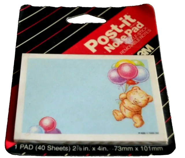 90's POST-IT NOTE PAD Self-Stick TEDDY BEAR HOLDING BALLOONS 40 Sheets Vintage