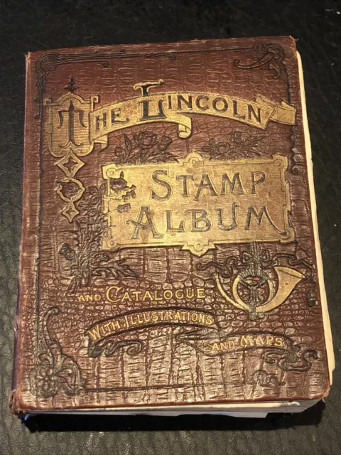 GB,1911 Antique  Lincoln Album Chestnut 16th Ed + 1850 hinged World stamps,