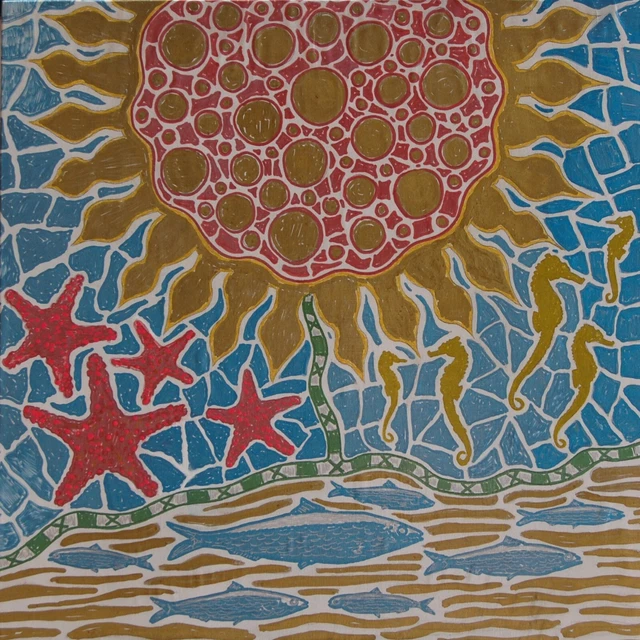 Nº 354 - Sol y Naturaleza, Técnica mixta, s/marco, 32,5x32,5x4 cm.