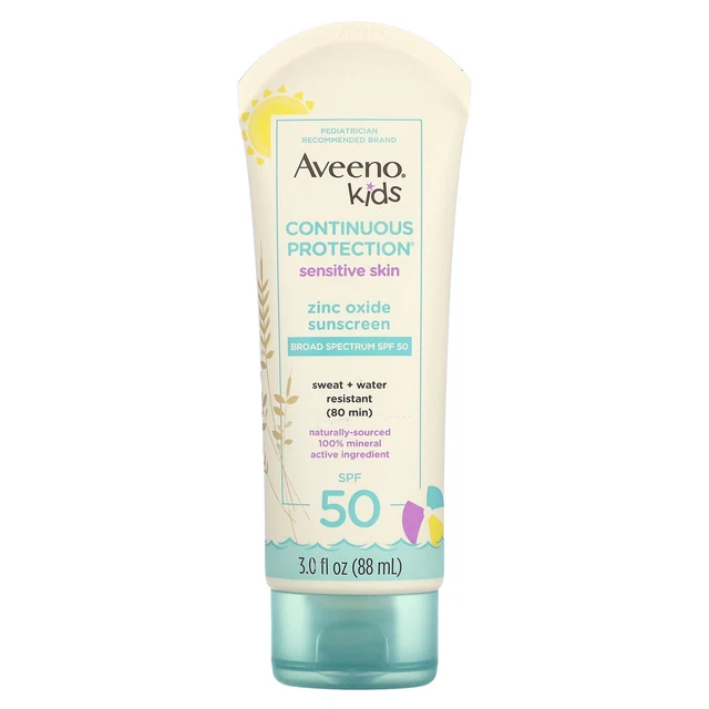 Kids, Continuous Protection Zinc Oxide Sunscreen, Sensitive Skin, SPF 50, 3 fl