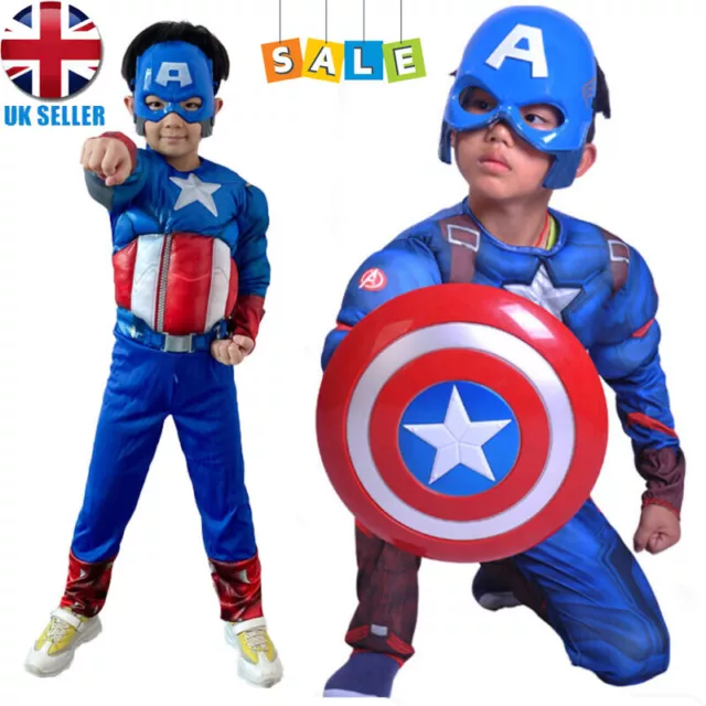 Boys Marvel Captain America Costume Avengers Child Superhero Fancy Dress Outfit~