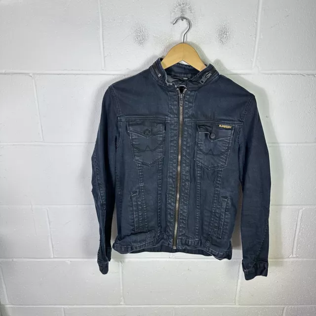 NEW MENS SUPERDRY Denim Biker Jacket Charcoal Resinated 54.99 PicClick UK